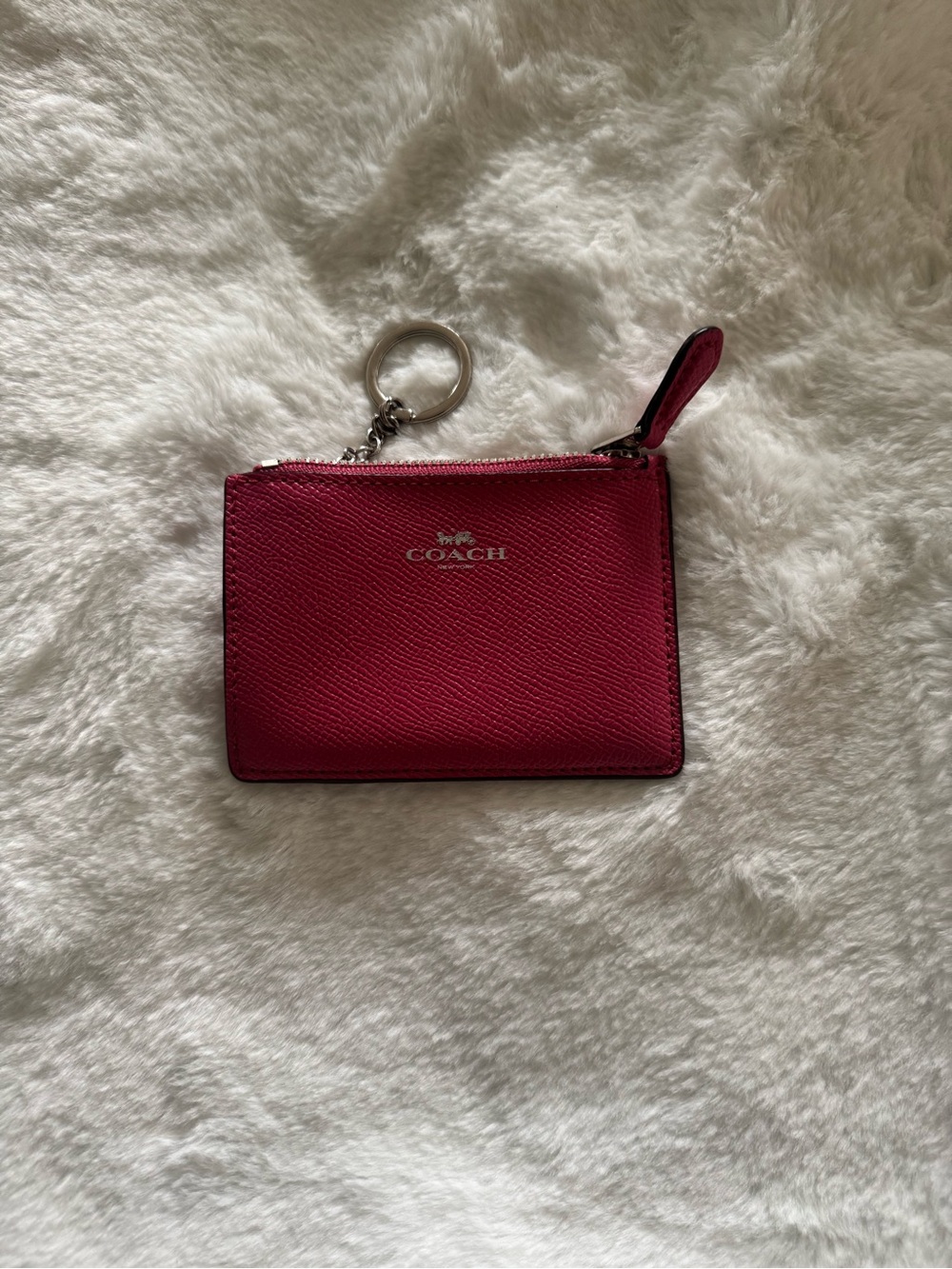 Coach Raspberry Leather Zip Card Case with Key Ring